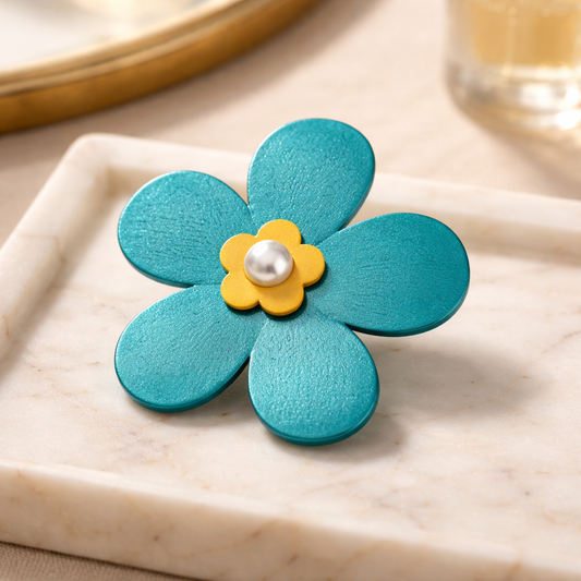 Flower Brooch in Bloom 🎨(Turquoise/Yellow)