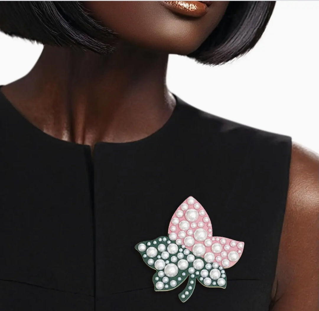 Pink and Green Pearl Brooch