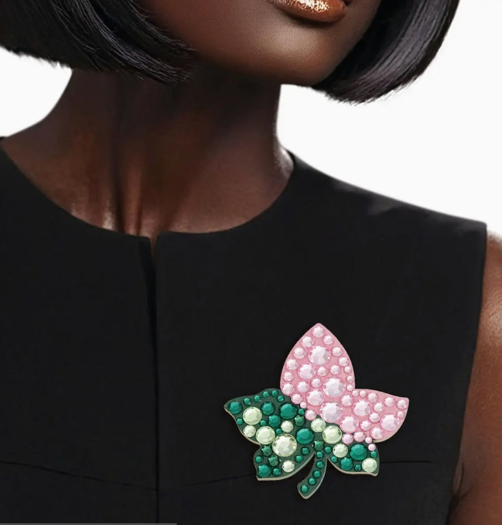Pink and Green Rhinestone Brooch